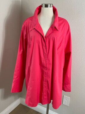 NEW Lane Bryant Womens‎ Plus 34/36 No Peek Button Up Shirt Pink Blouse Top